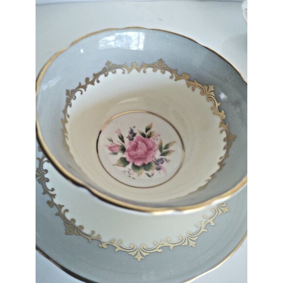 Vintage Aynsley Lancaster Pattern Grey Teacup and Saucer #7610 - Picture 2 of 16